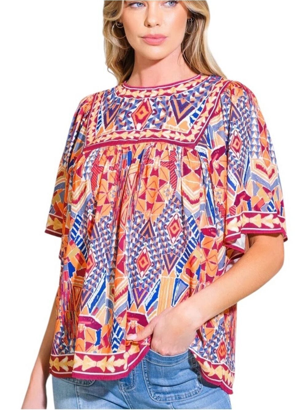 Flying Tomato Boho Print Blouse Top Medium
